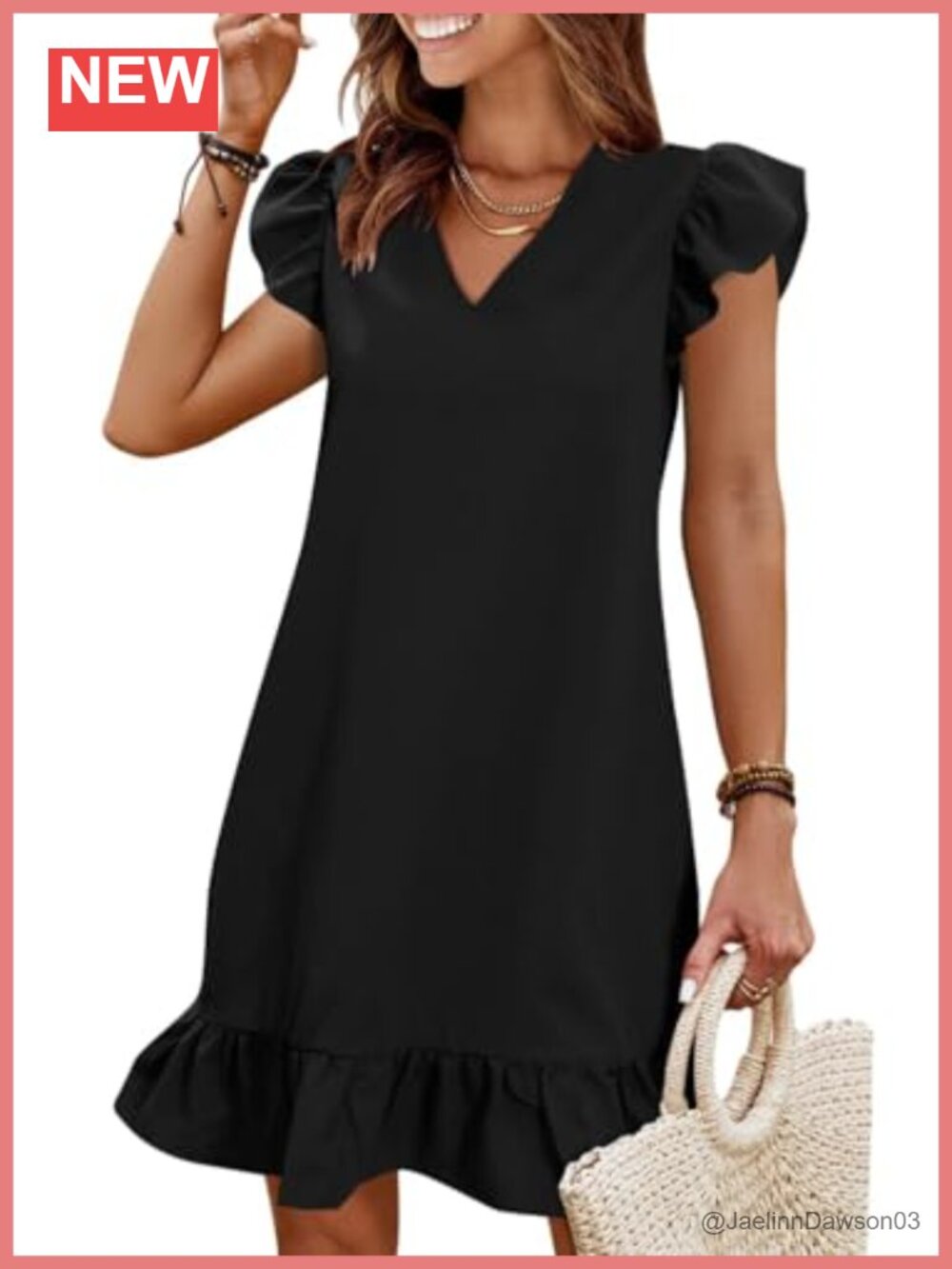 Summer Mini Sundress V Neck Flutter Sleeve Shift Dress